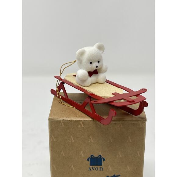Avon Gift Collection New in Box Teddy Bear on Sled Christmase Ordainmen - Picture 1 of 7